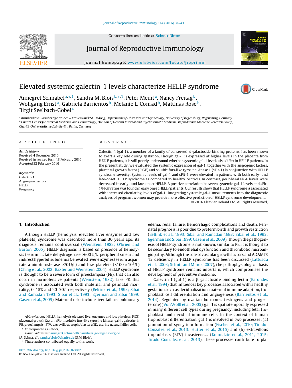 Elevated systemic galectin-1 levels characterize HELLP syndrome