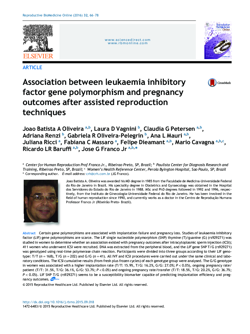 Association between leukaemia inhibitory factor gene polymorphism and pregnancy outcomes after assisted reproduction techniques