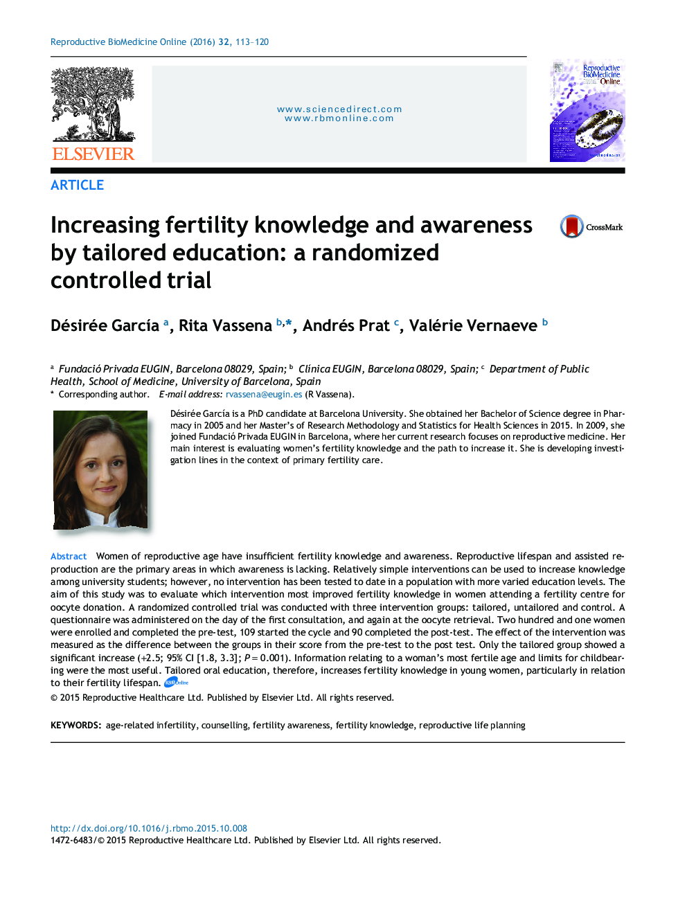 Increasing fertility knowledge and awareness by tailored education: a randomized controlled trial