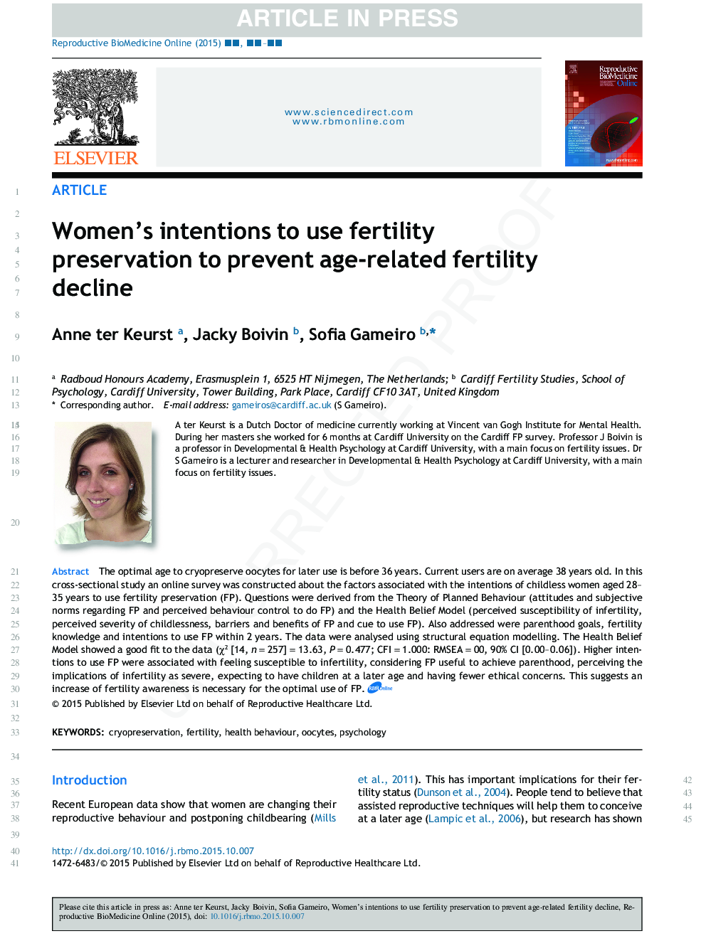 Women's intentions to use fertility preservation to prevent age-related fertility decline