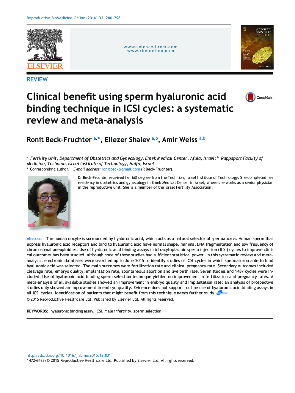 Clinical benefit using sperm hyaluronic acid binding technique in ICSI cycles: a systematic review and meta-analysis
