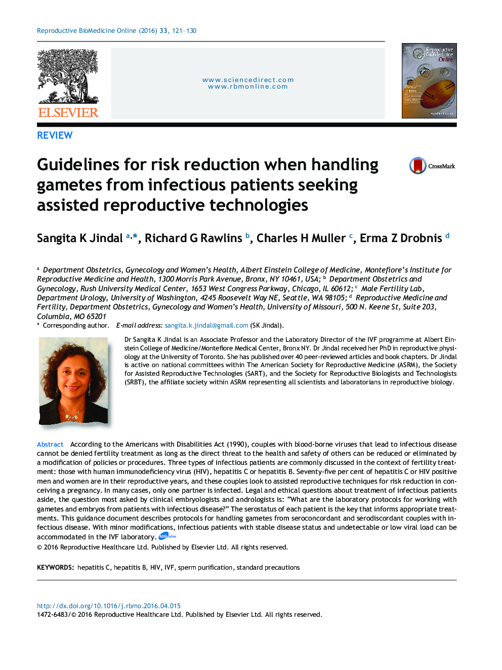 Guidelines for risk reduction when handling gametes from infectious patients seeking assisted reproductive technologies