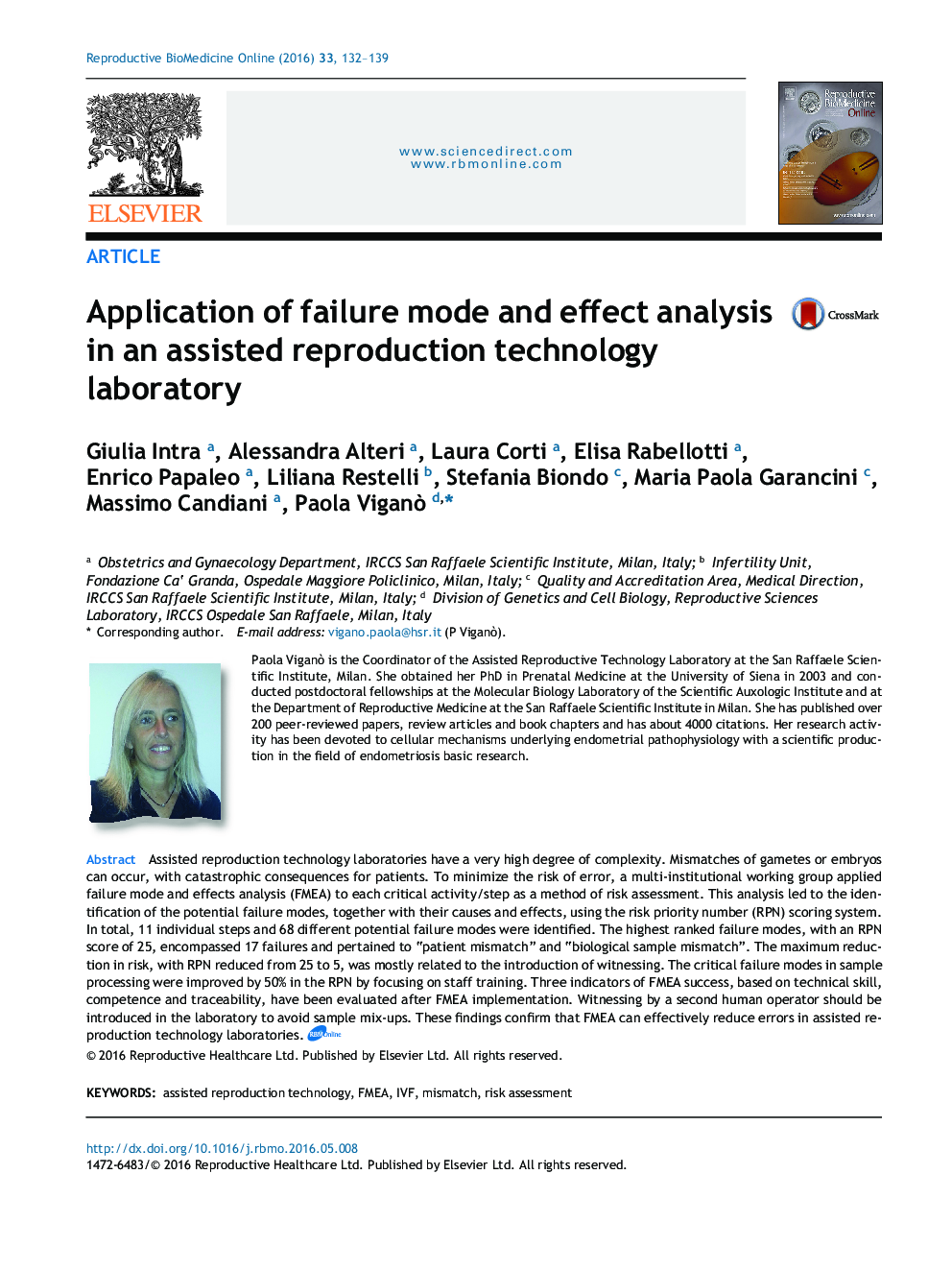 Application of failure mode and effect analysis in an assisted reproduction technology laboratory