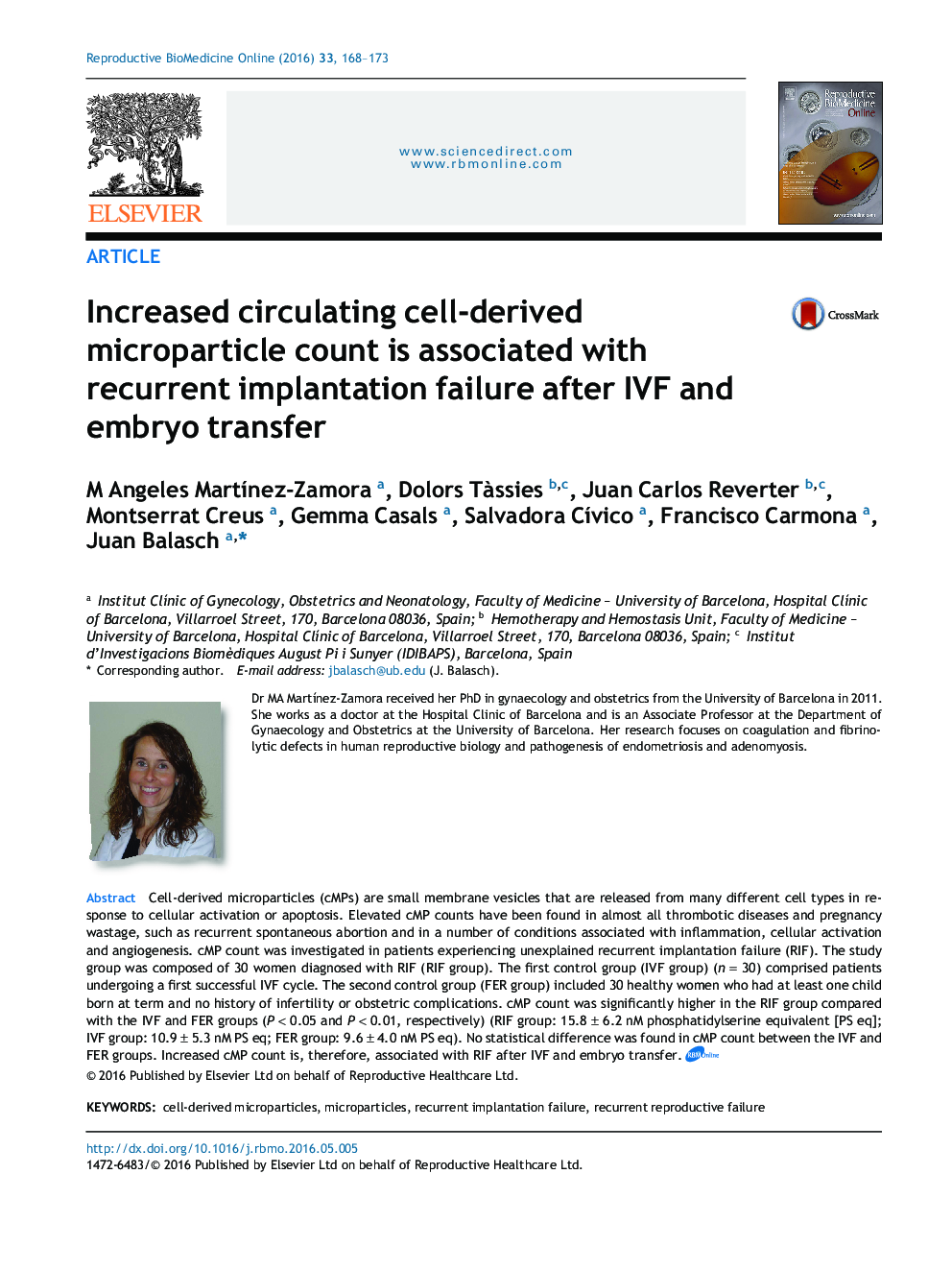 Increased circulating cell-derived microparticle count is associated with recurrent implantation failure after IVF and embryo transfer