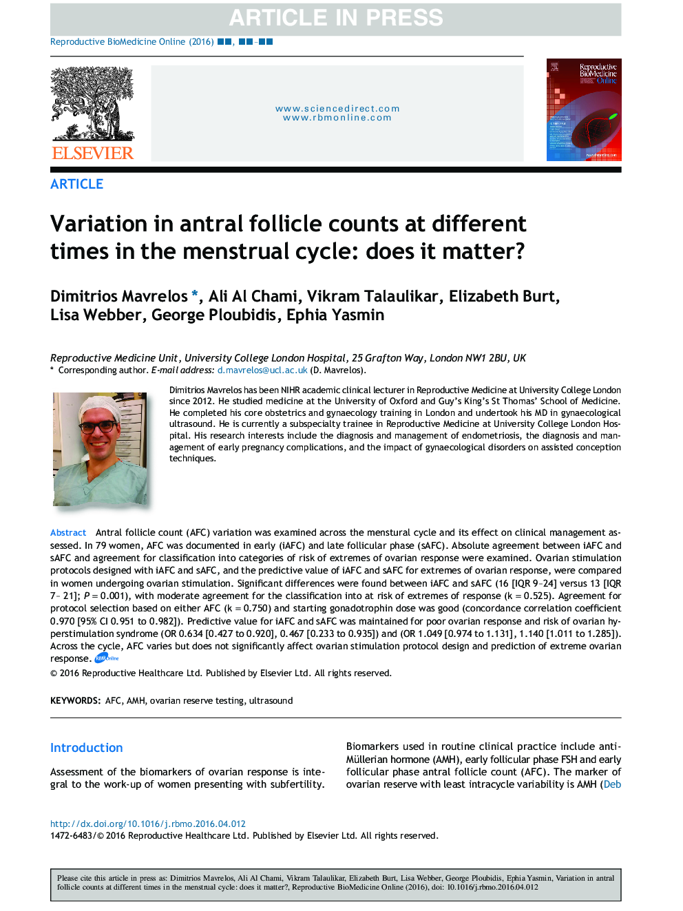 Variation in antral follicle counts at different times in the menstrual cycle: does it matter?