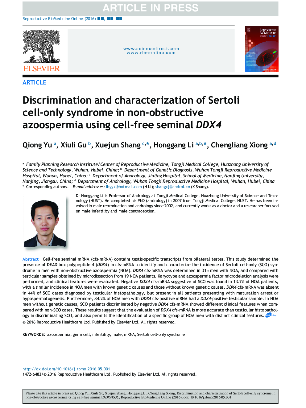 Discrimination and characterization of Sertoli cell-only syndrome in non-obstructive azoospermia using cell-free seminal DDX4