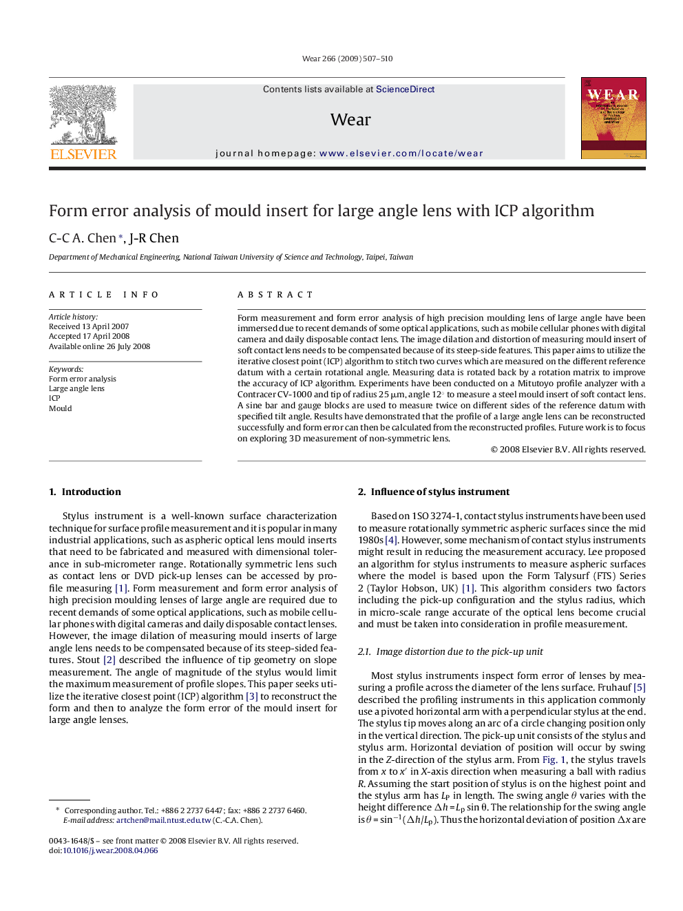 Form error analysis of mould insert for large angle lens with ICP algorithm