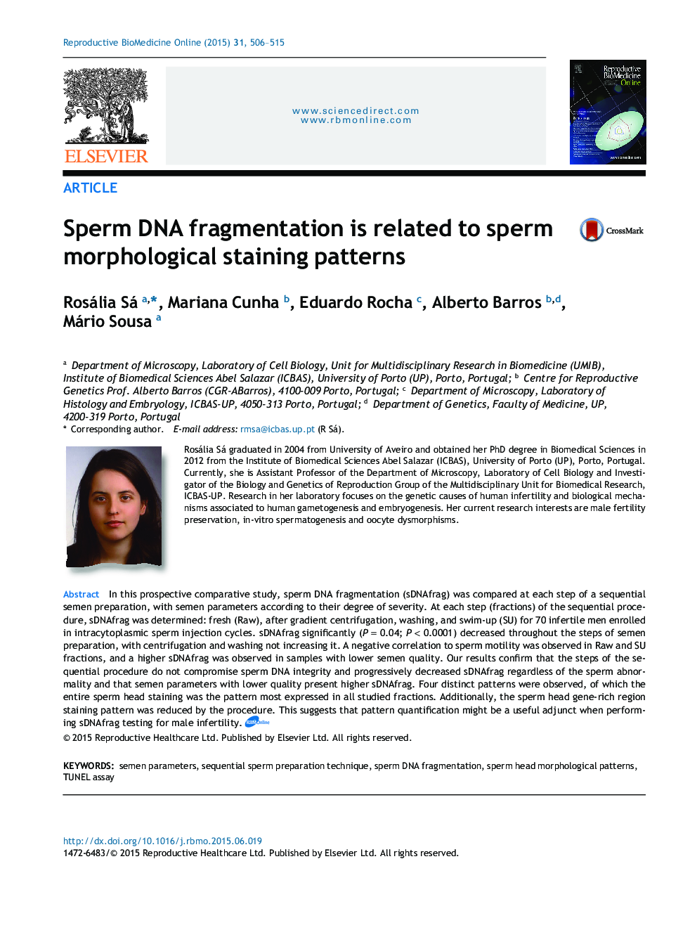 Sperm DNA fragmentation is related to sperm morphological staining patterns