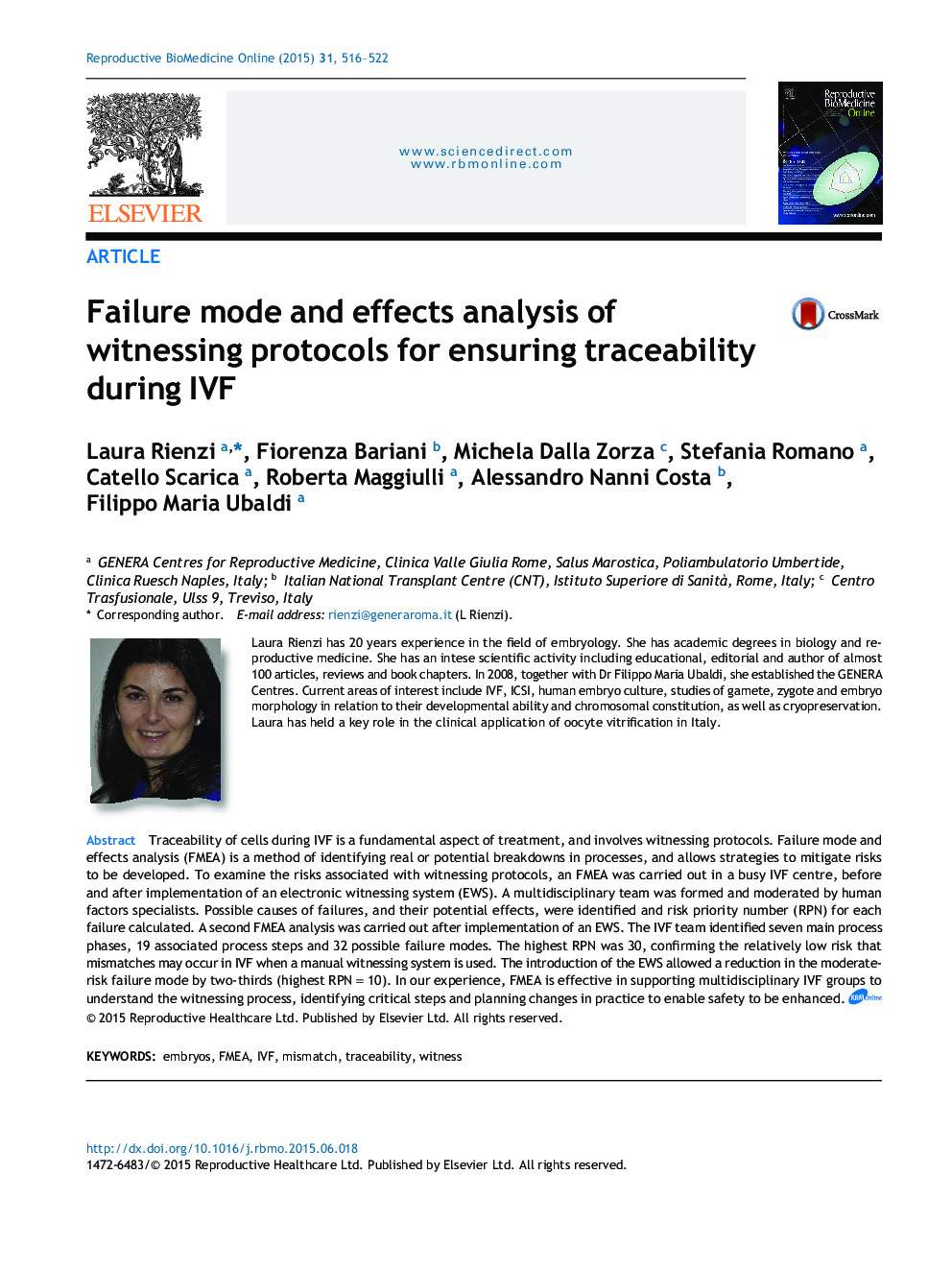 Failure mode and effects analysis of witnessing protocols for ensuring traceability during IVF