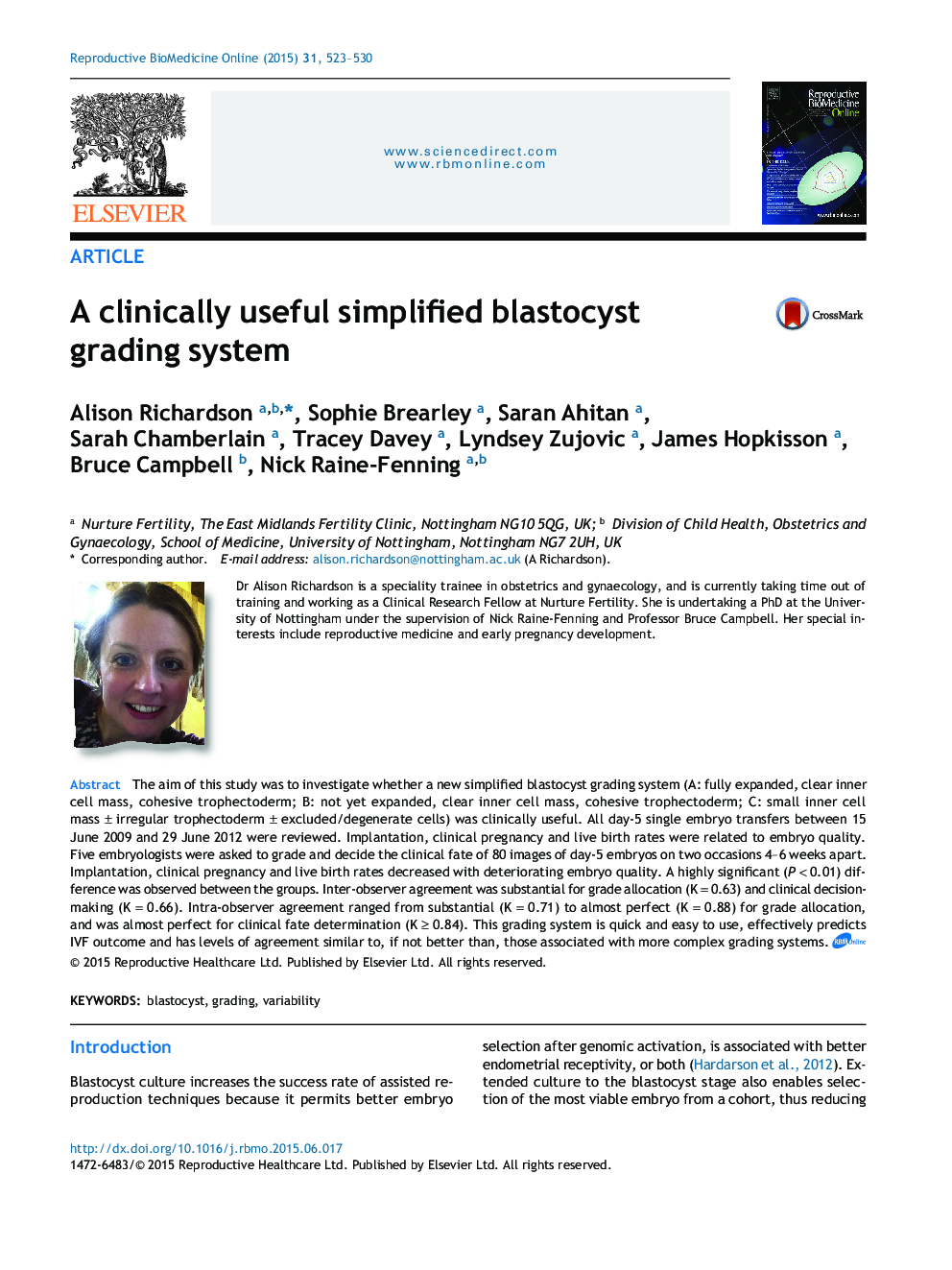 A clinically useful simplified blastocyst grading system