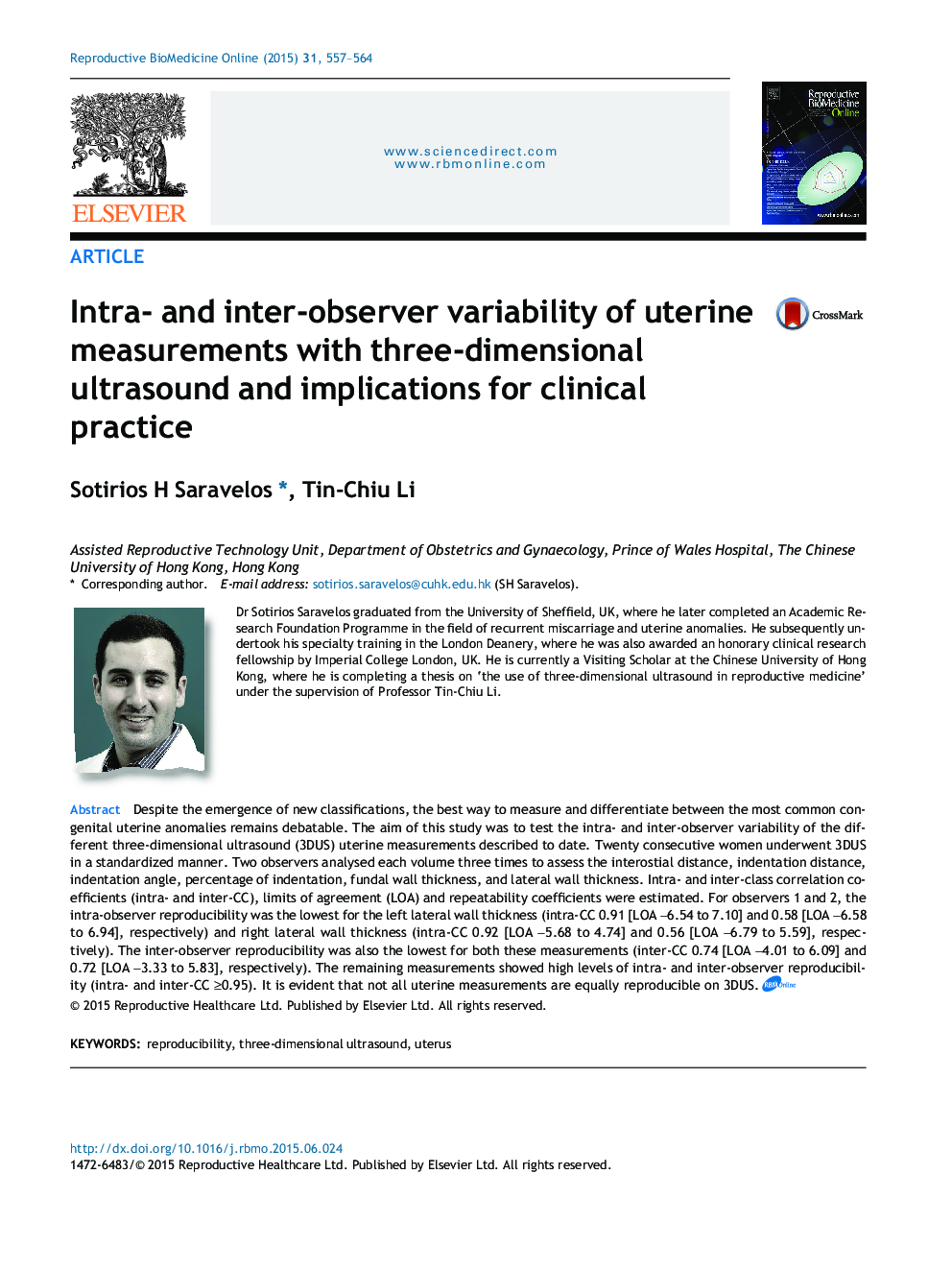 Intra- and inter-observer variability of uterine measurements with three-dimensional ultrasound and implications for clinical practice