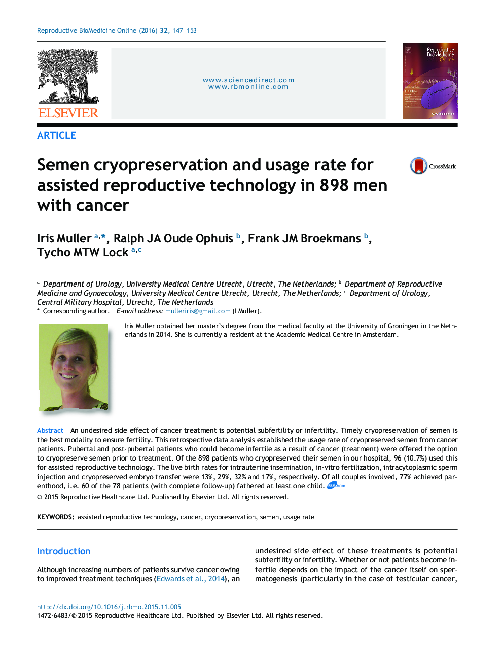 Semen cryopreservation and usage rate for assisted reproductive technology in 898 men with cancer