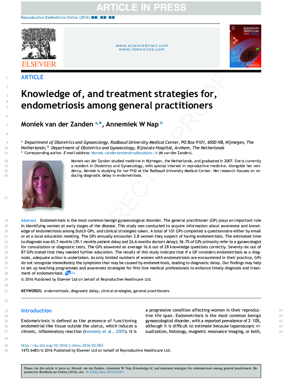 Knowledge of, and treatment strategies for, endometriosis among general practitioners