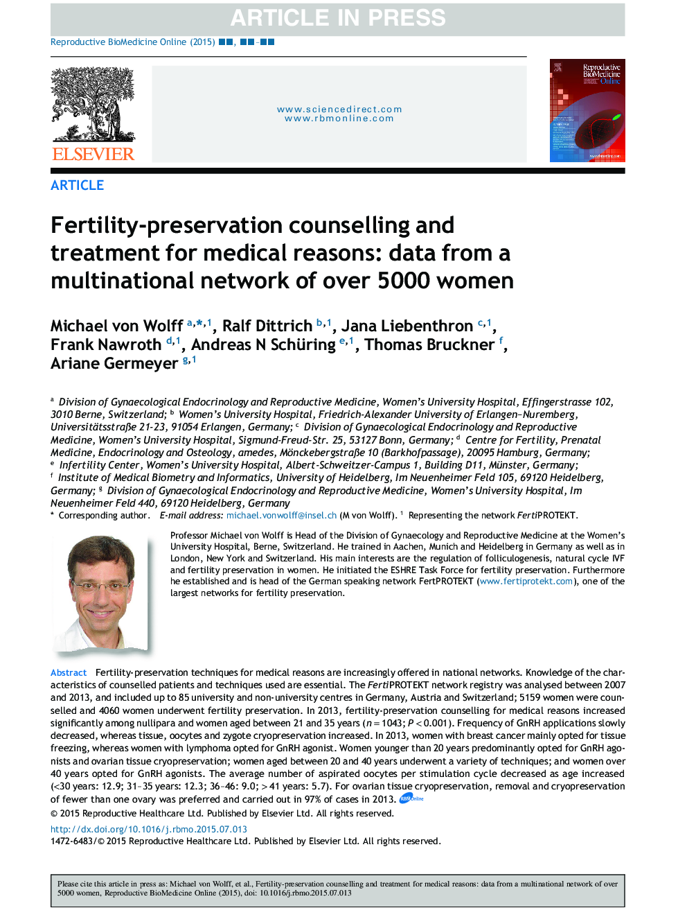 Fertility-preservation counselling and treatment for medical reasons: data from a multinational network of over 5000 women