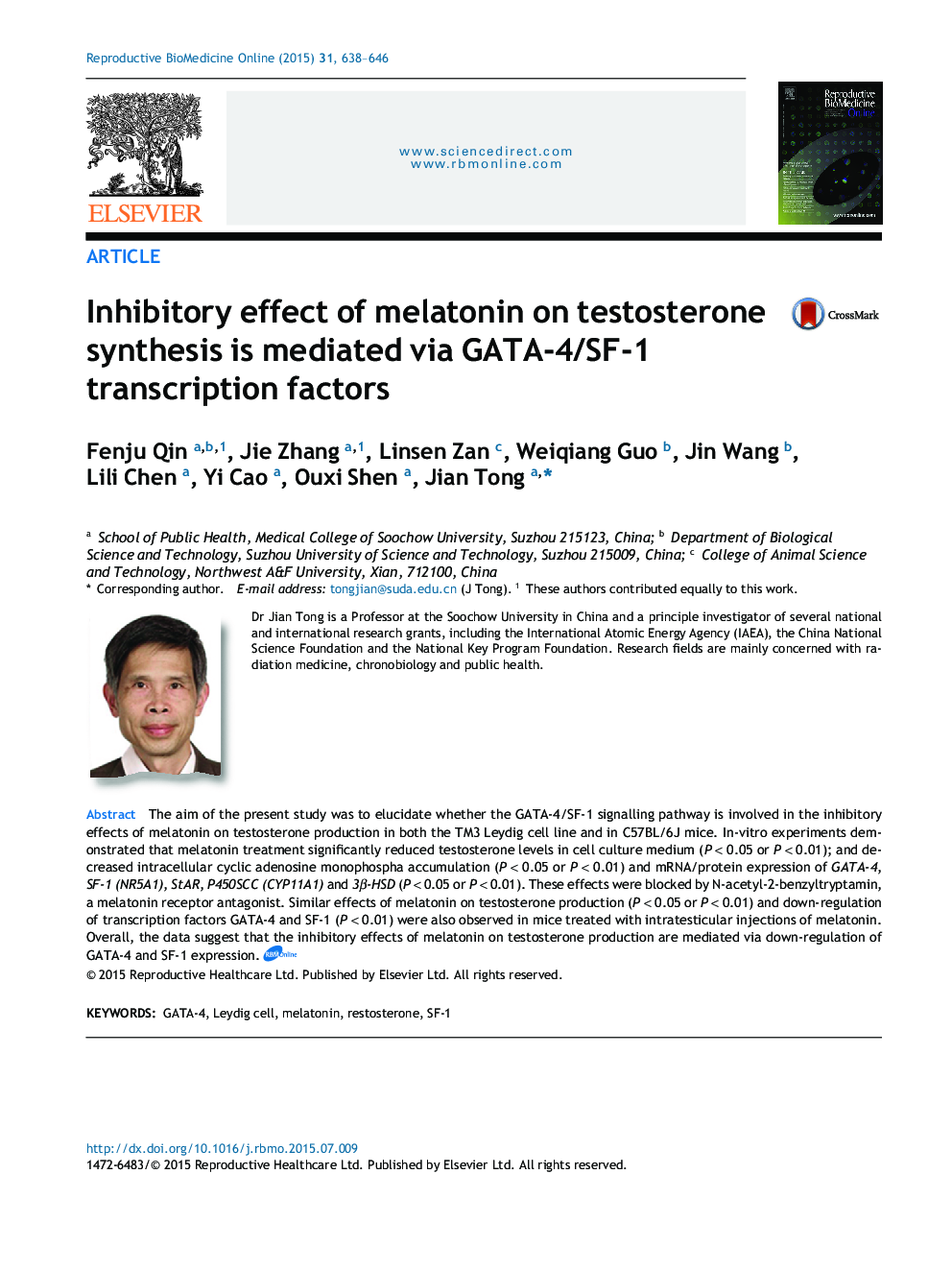 Inhibitory effect of melatonin on testosterone synthesis is mediated via GATA-4/SF-1 transcription factors