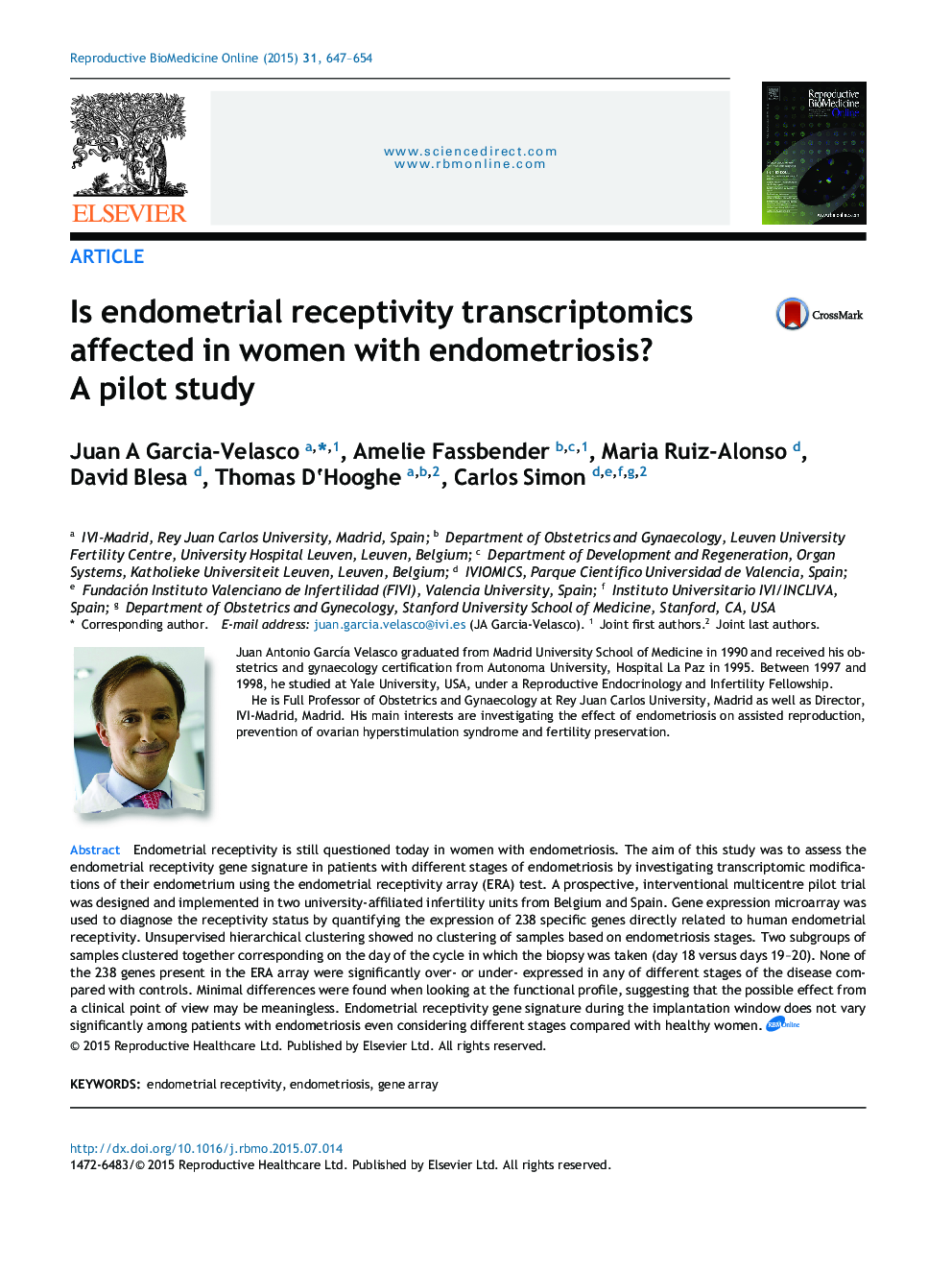 Is endometrial receptivity transcriptomics affected in women with endometriosis? A pilot study