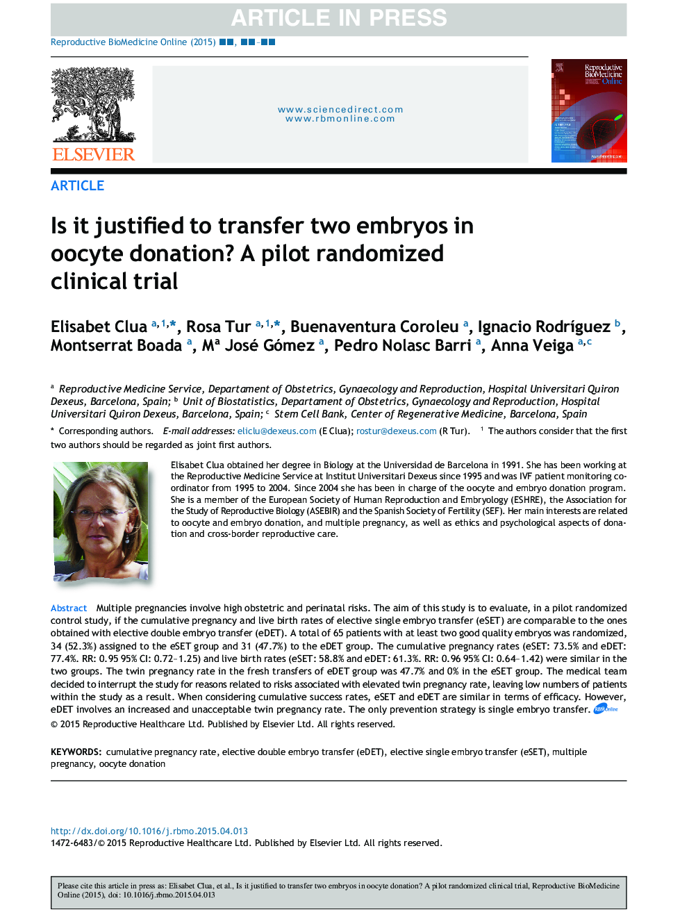 Is it justified to transfer two embryos in oocyte donation? A pilot randomized clinical trial