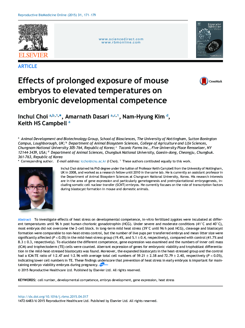 Effects of prolonged exposure of mouse embryos to elevated temperatures on embryonic developmental competence