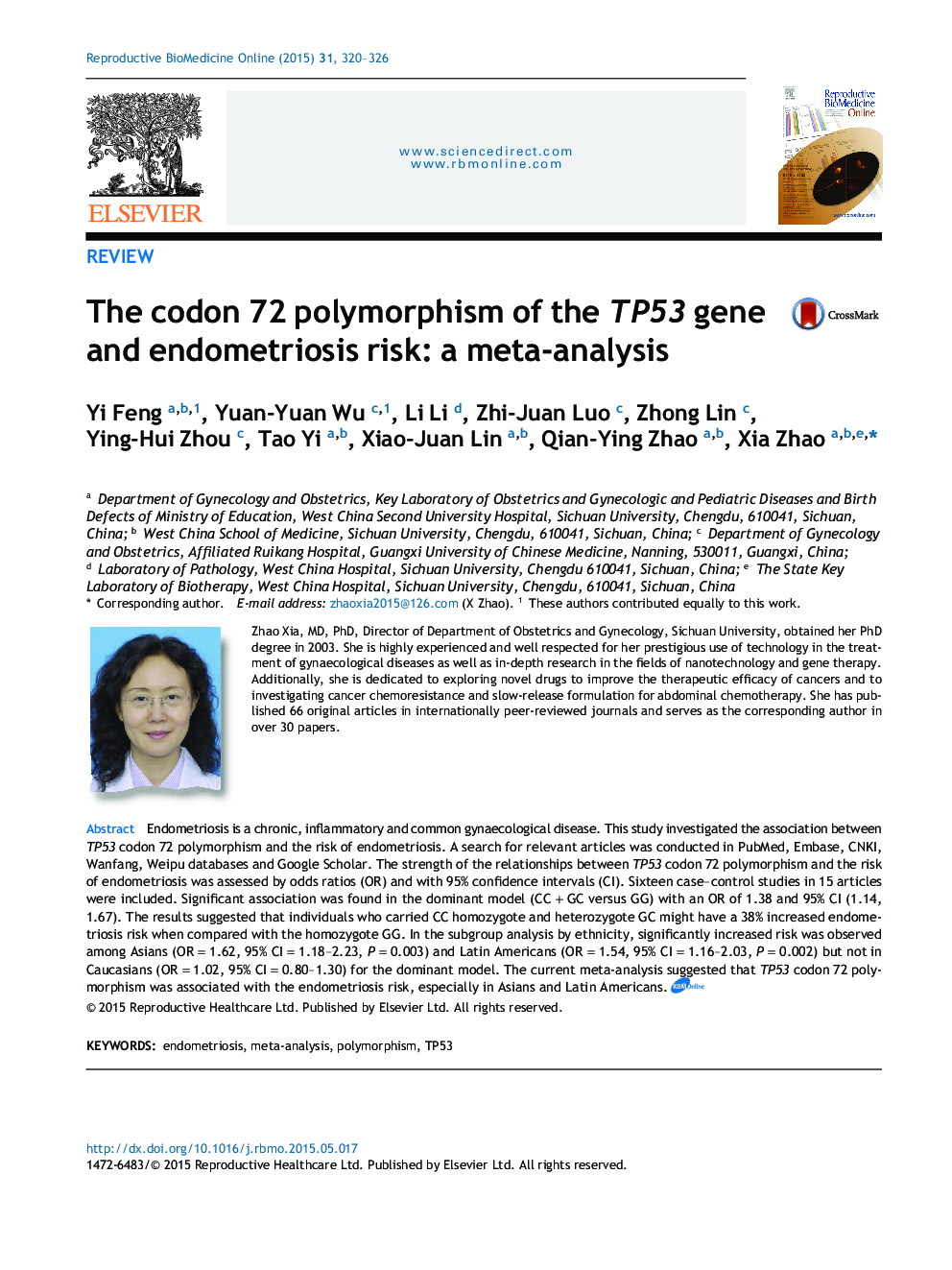 The codon 72 polymorphism of the TP53 gene and endometriosis risk: a meta-analysis