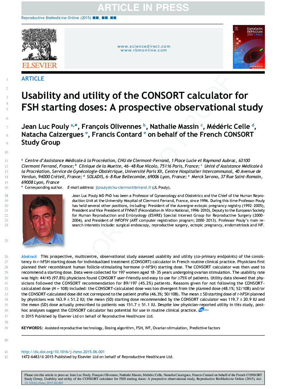 Usability and utility of the CONSORT calculator for FSH starting doses: a prospective observational study