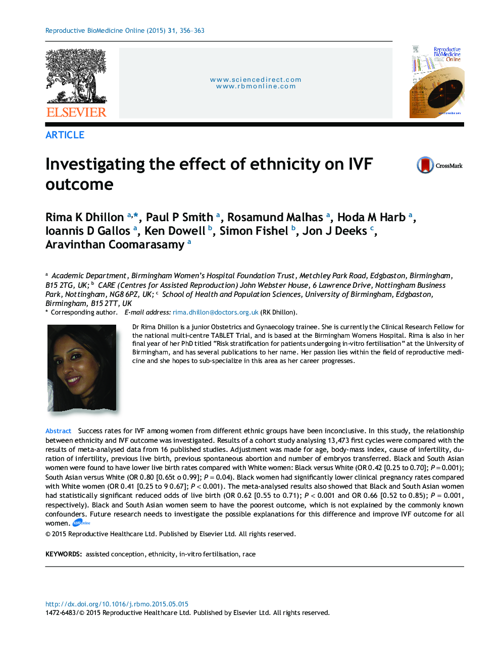 Investigating the effect of ethnicity on IVF outcome