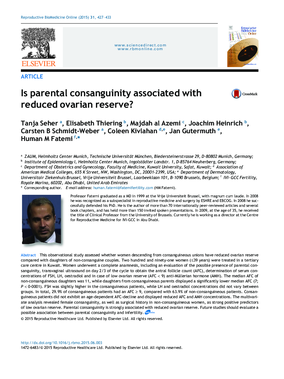 Is parental consanguinity associated with reduced ovarian reserve?