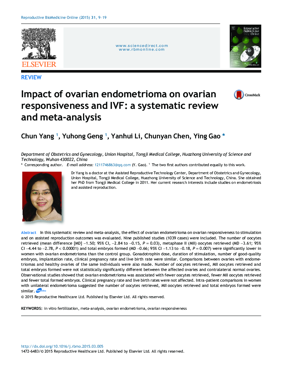 Impact of ovarian endometrioma on ovarian responsiveness and IVF: a systematic review and meta-analysis