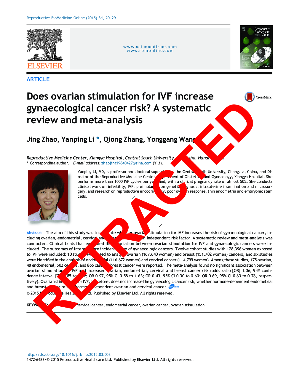 RETRACTED: Does ovarian stimulation for IVF increase gynaecological cancer risk? A systematic review and meta-analysis