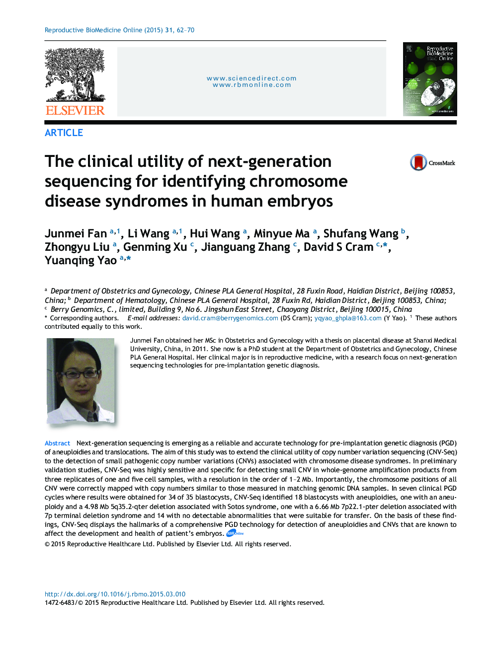 The clinical utility of next-generation sequencing for identifying chromosome disease syndromes in human embryos