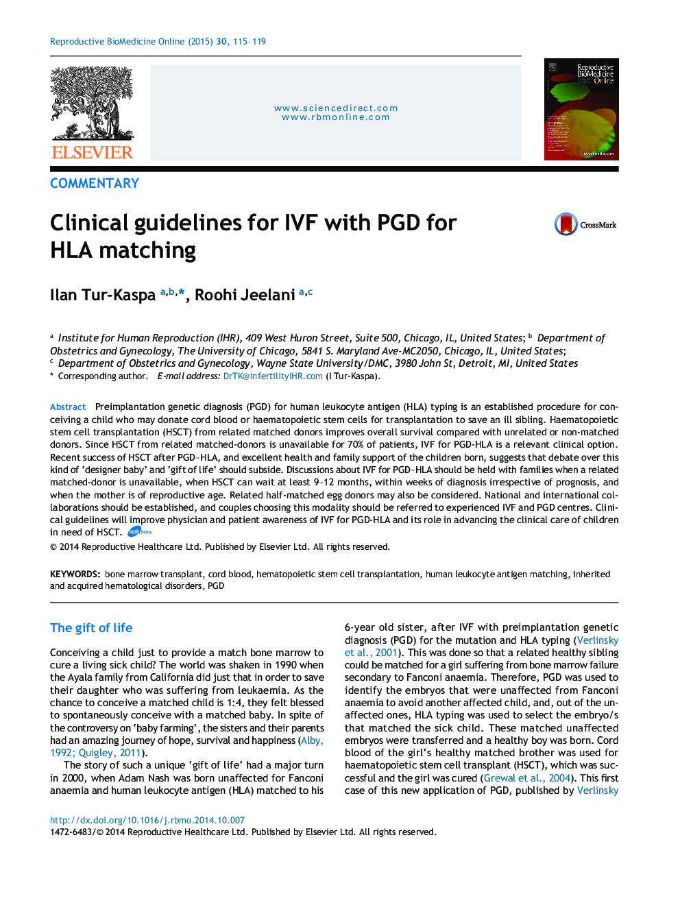 Clinical guidelines for IVF with PGD for HLA matching