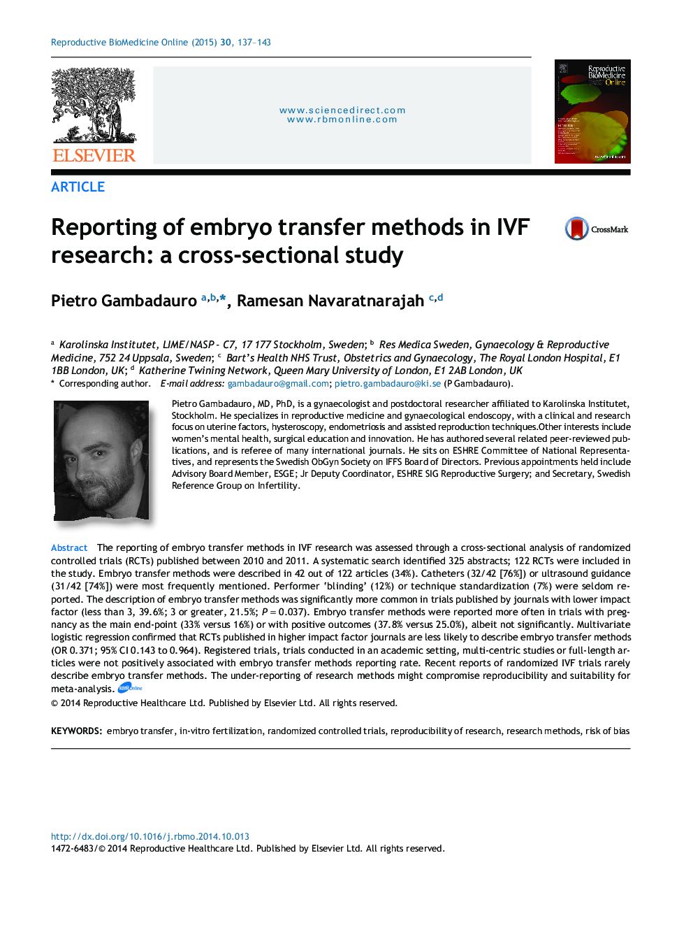 Reporting of embryo transfer methods in IVF research: a cross-sectional study