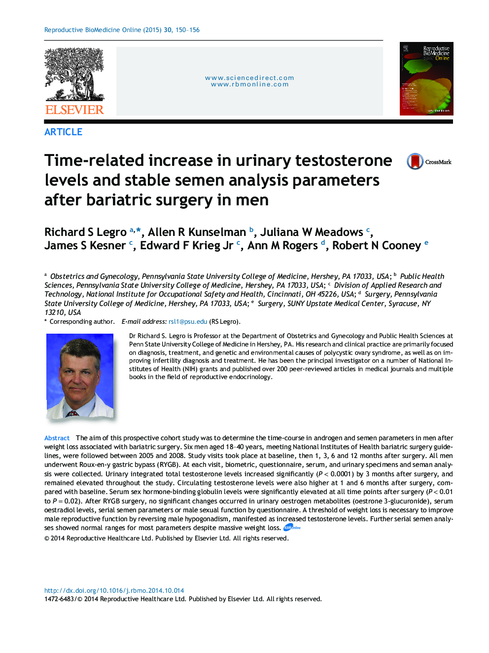 Time-related increase in urinary testosterone levels and stable semen analysis parameters after bariatric surgery in men