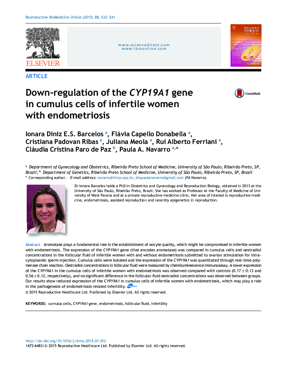 Down-regulation of the CYP19A1 gene in cumulus cells of infertile women with endometriosis