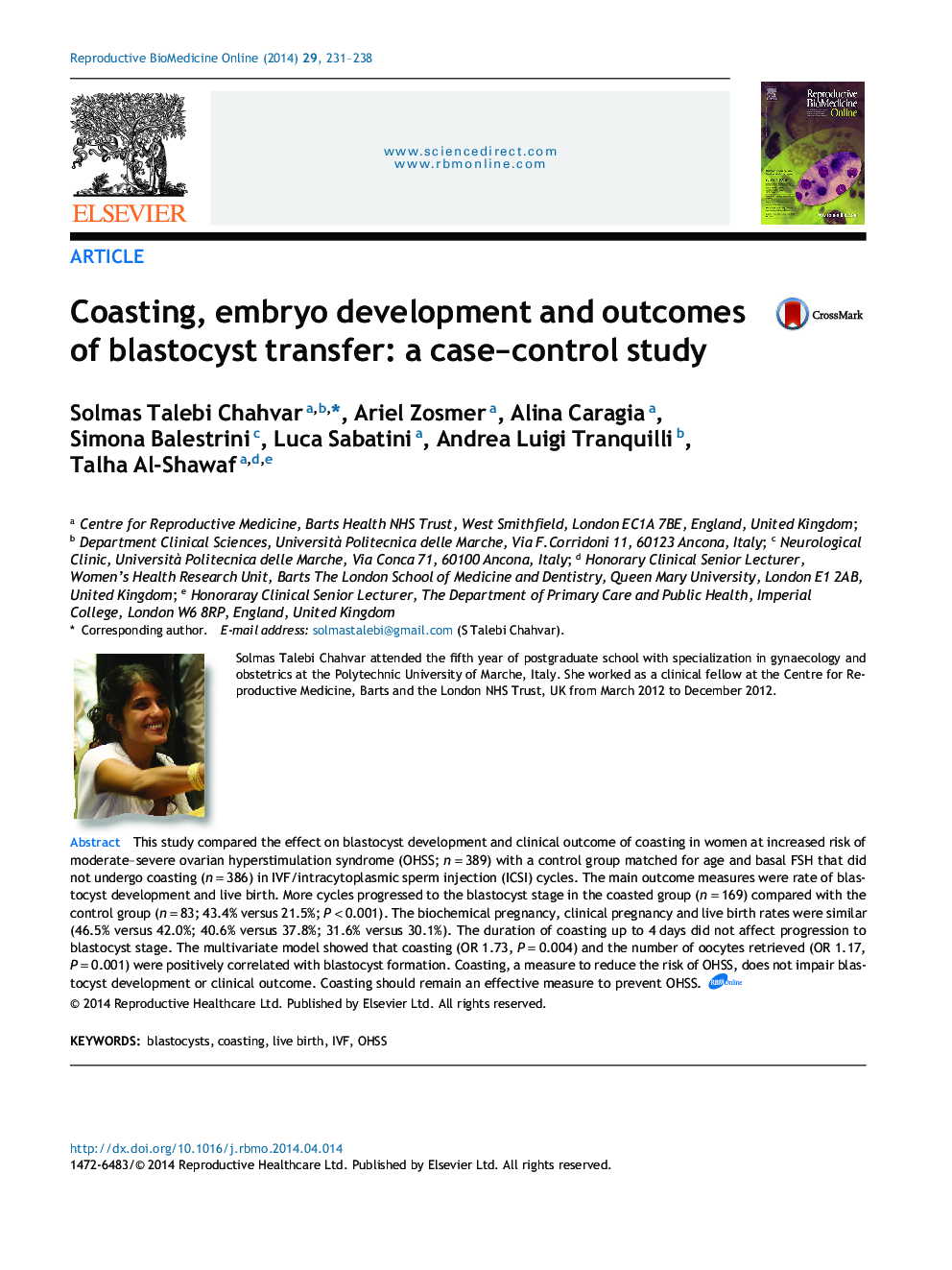 Coasting, embryo development and outcomes of blastocyst transfer: a case-control study