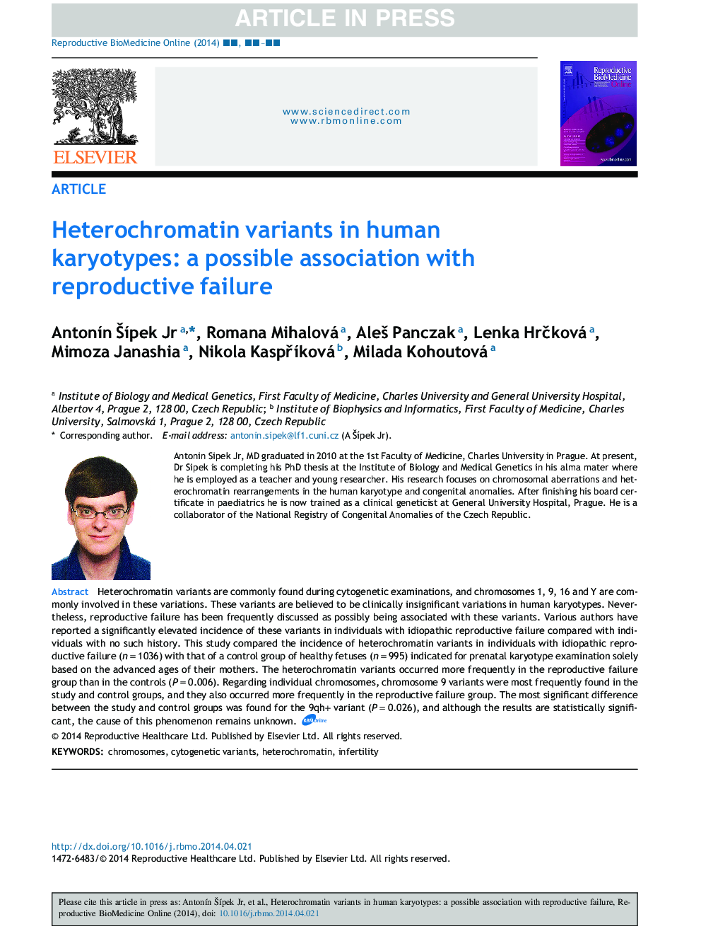 Heterochromatin variants in human karyotypes: a possible association with reproductive failure