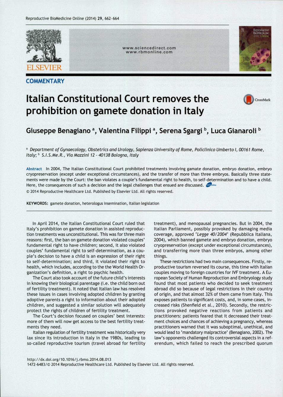 Italian Constitutional Court removes the prohibition on gamete donation in Italy