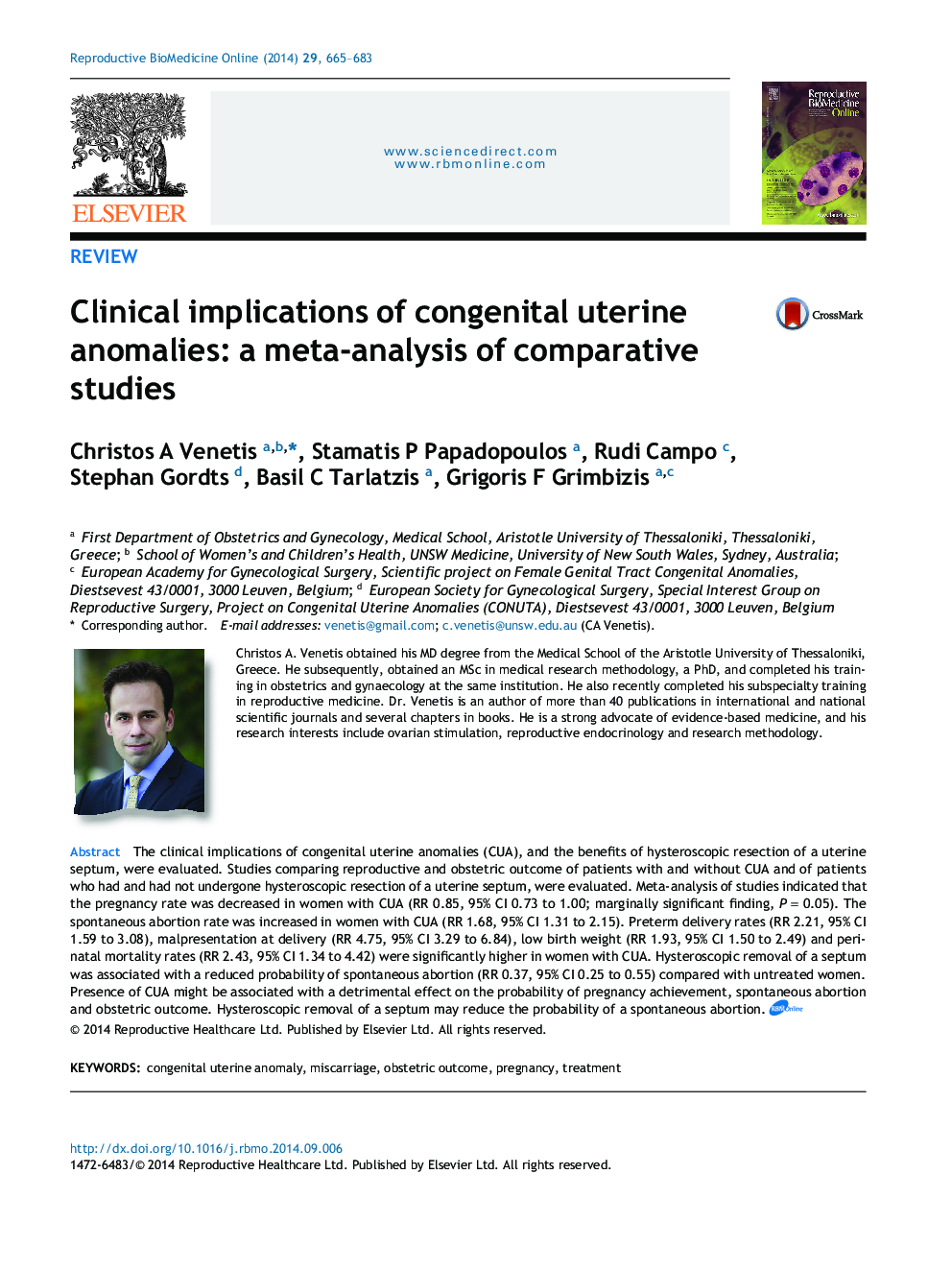 Clinical implications of congenital uterine anomalies: a meta-analysis of comparative studies