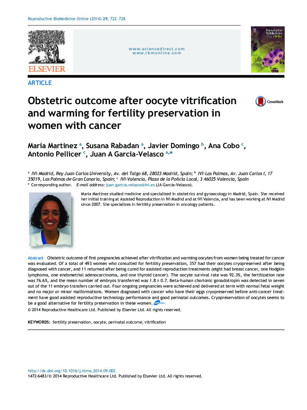 Obstetric outcome after oocyte vitrification and warming for fertility preservation in women with cancer