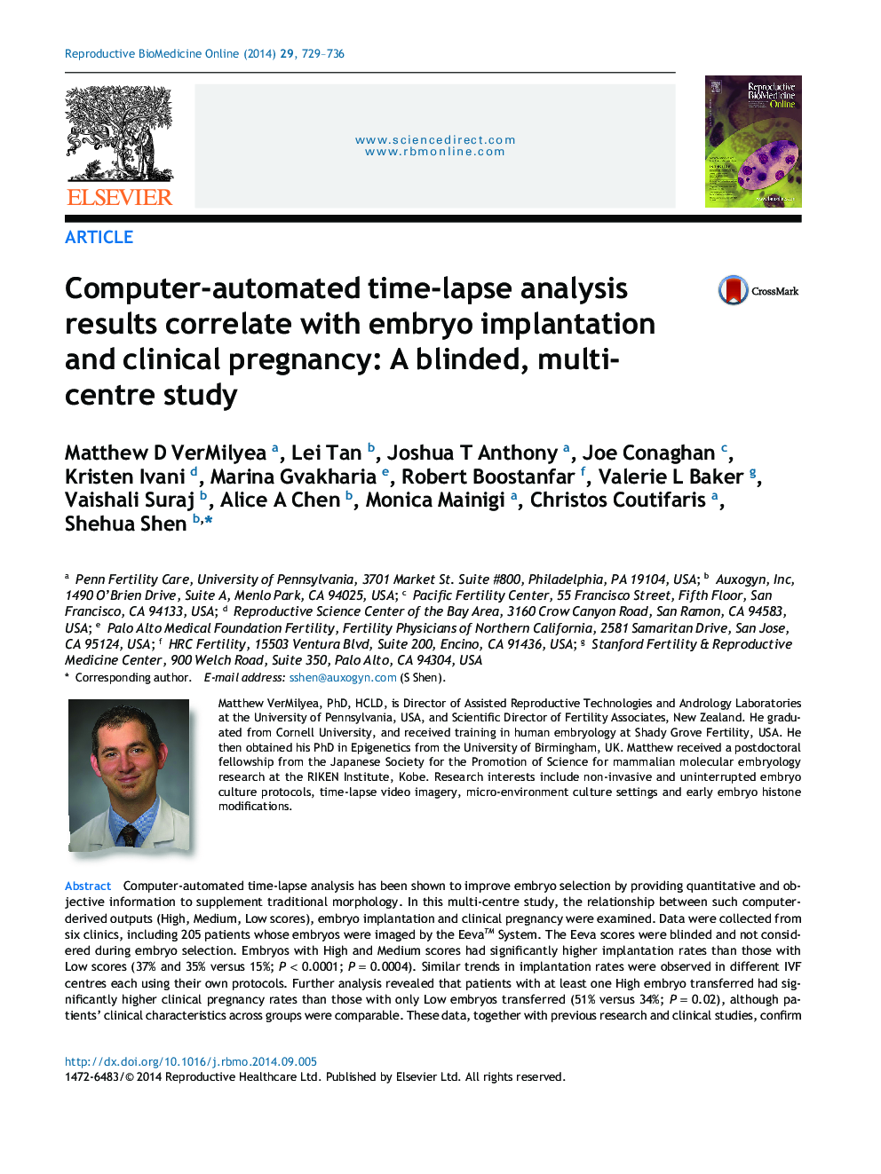 Computer-automated time-lapse analysis results correlate with embryo implantation and clinical pregnancy: A blinded, multi-centre study