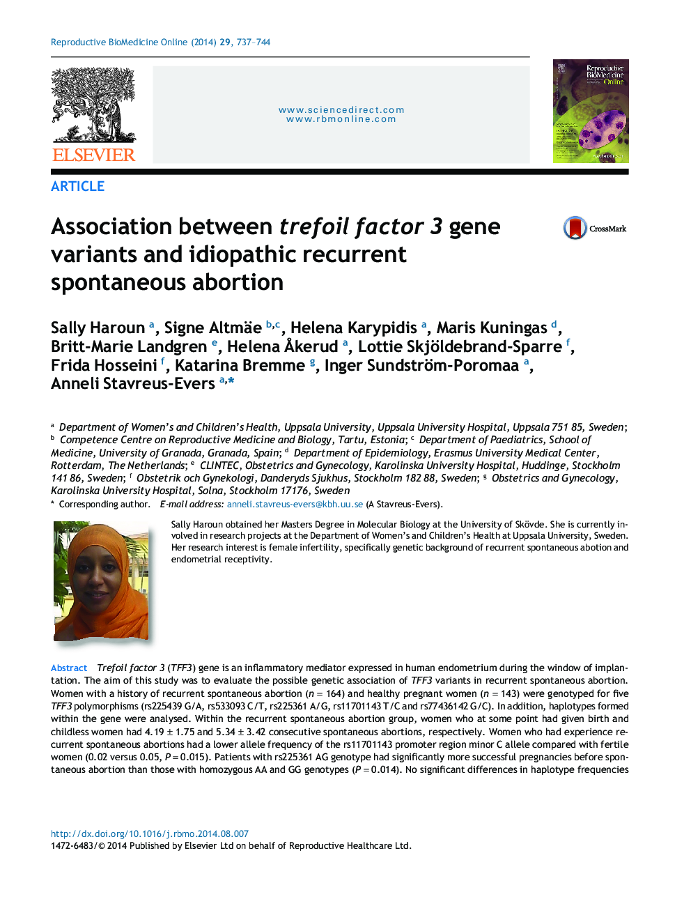 Association between trefoil factor 3 gene variants and idiopathic recurrent spontaneous abortion