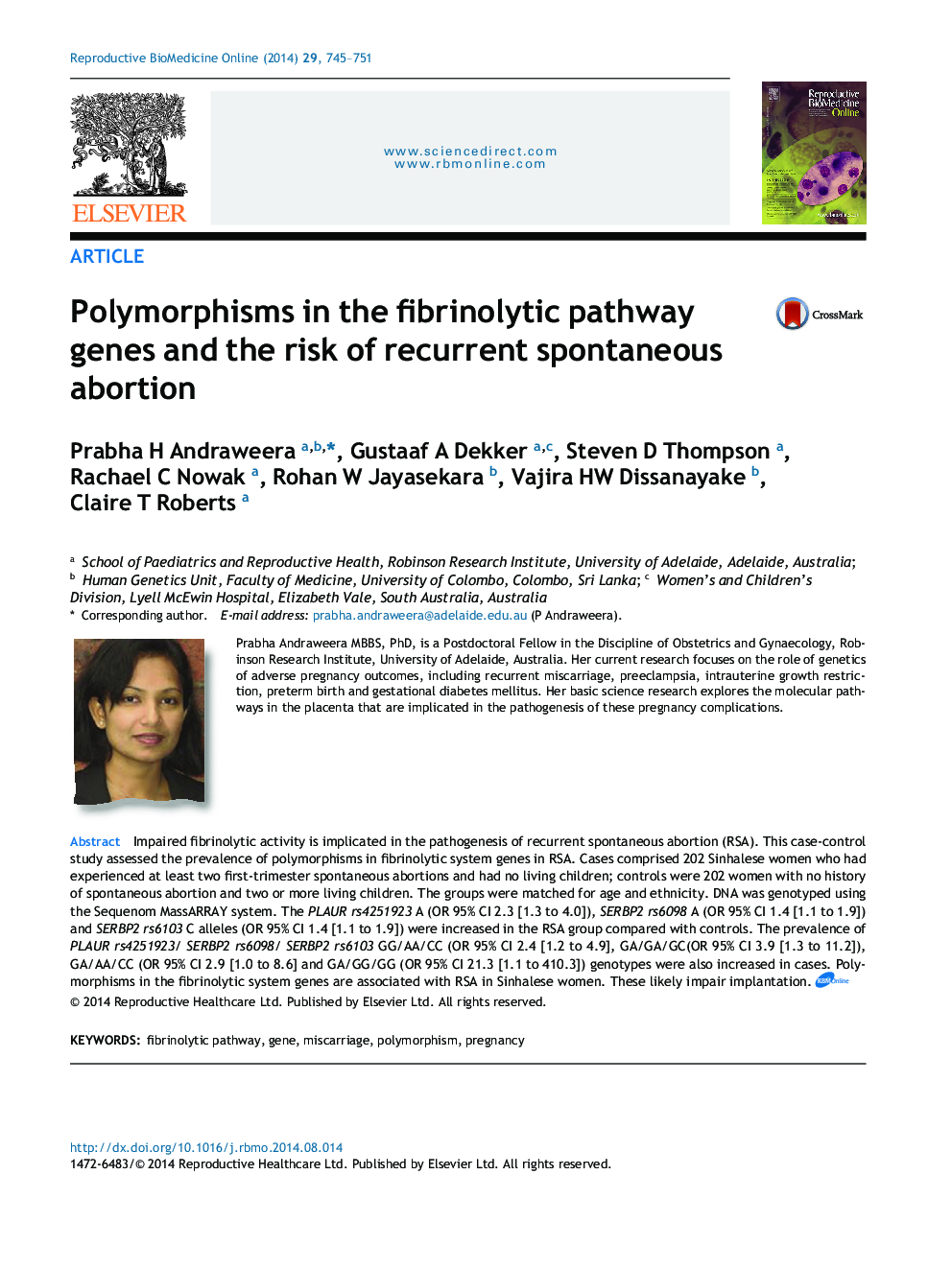 Polymorphisms in the fibrinolytic pathway genes and the risk of recurrent spontaneous abortion