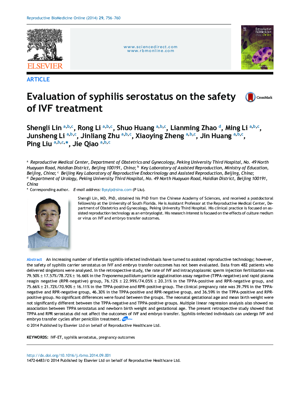 Evaluation of syphilis serostatus on the safety of IVF treatment