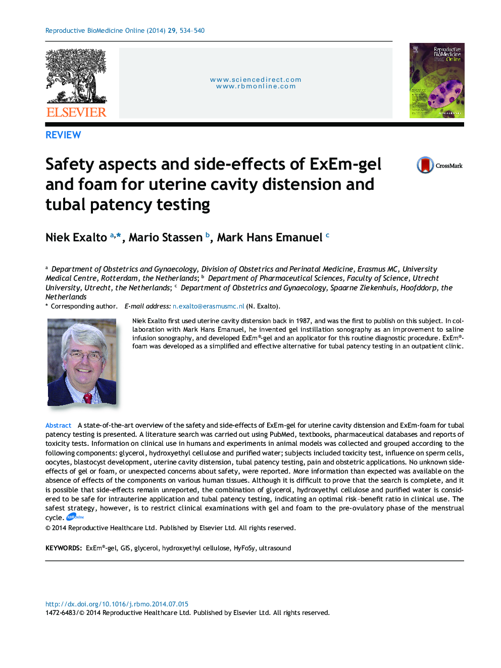 Safety aspects and side-effects of ExEm-gel and foam for uterine cavity distension and tubal patency testing