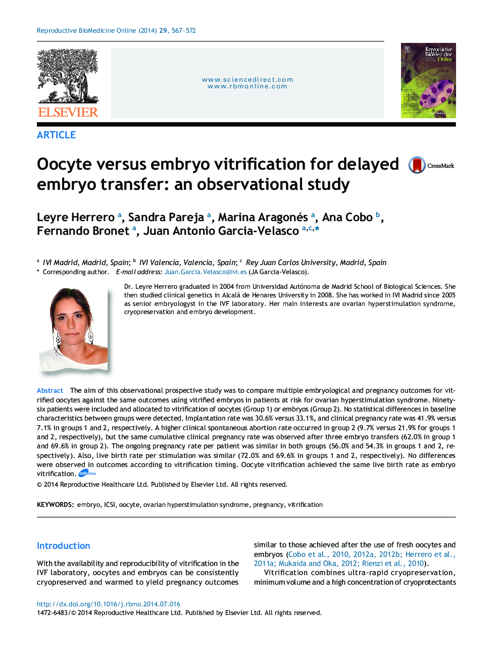 Oocyte versus embryo vitrification for delayed embryo transfer: an observational study