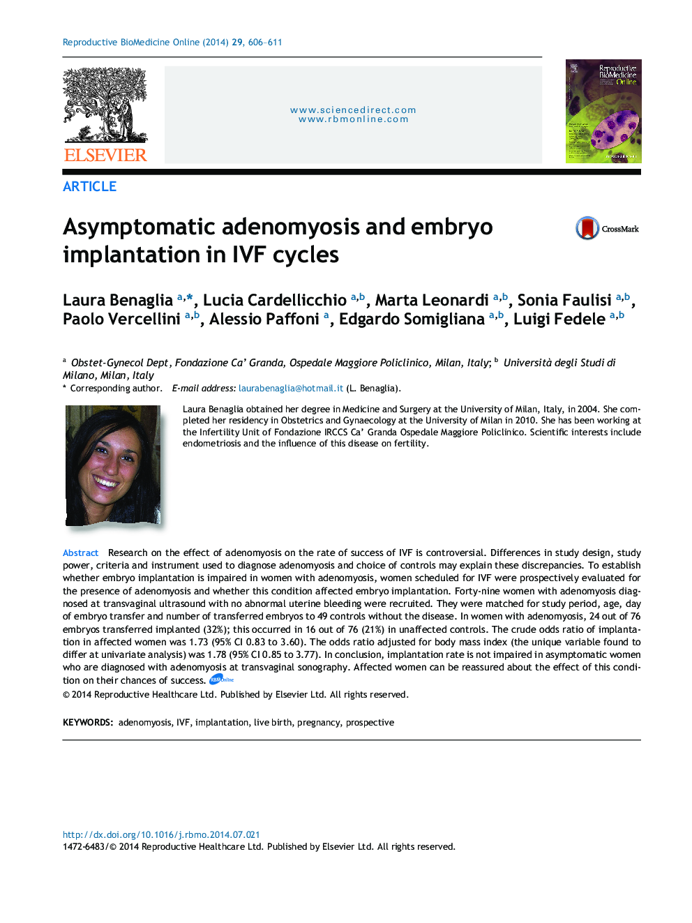 Asymptomatic adenomyosis and embryo implantation in IVF cycles