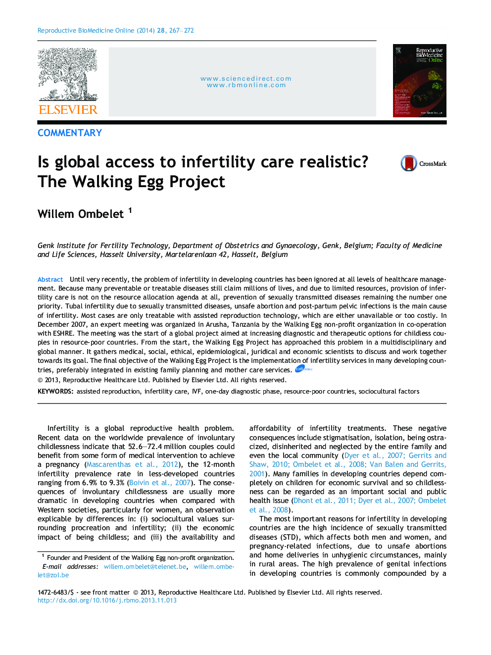 Is global access to infertility care realistic? The Walking Egg Project