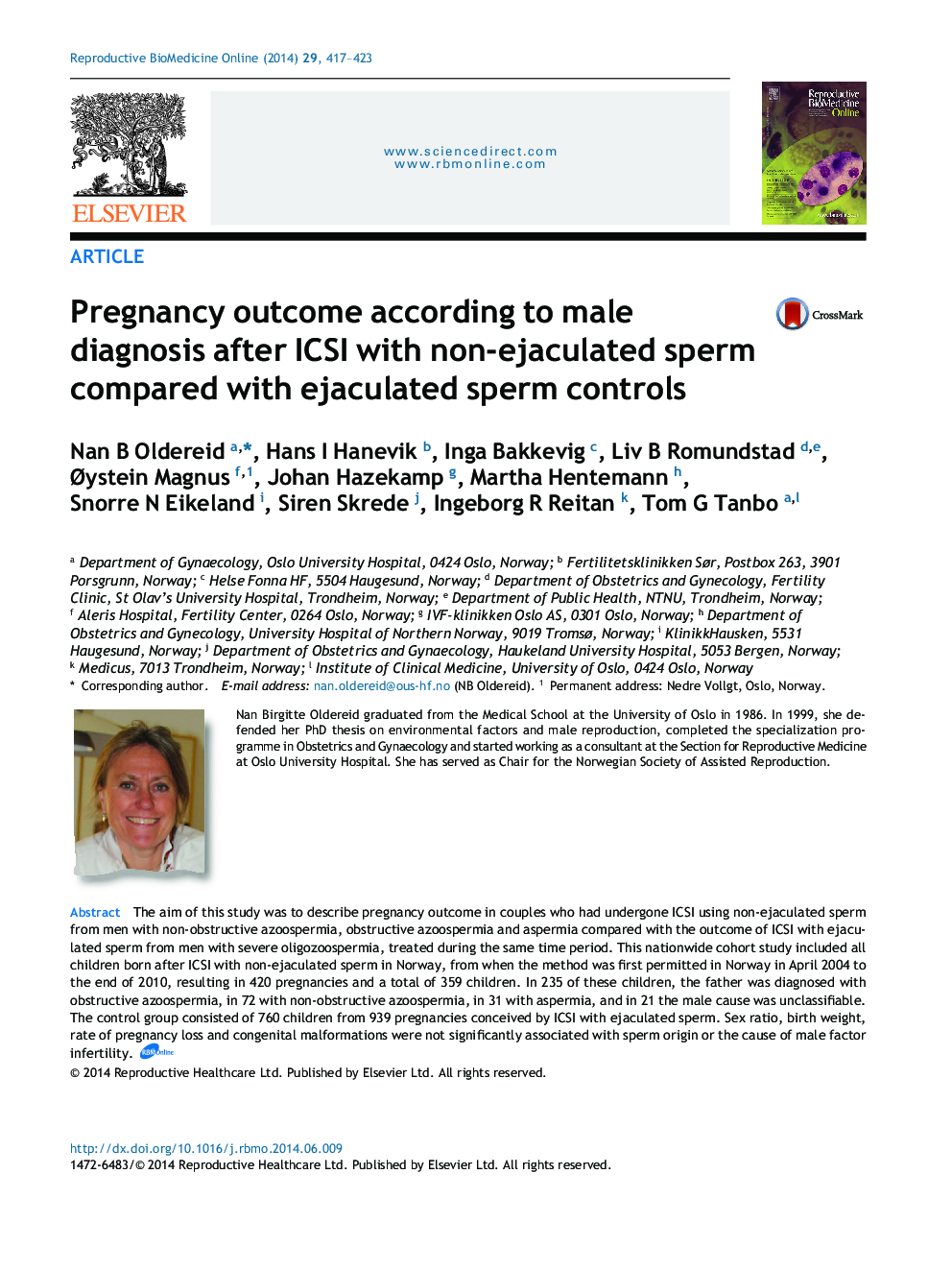 Pregnancy outcome according to male diagnosis after ICSI with non-ejaculated sperm compared with ejaculated sperm controls