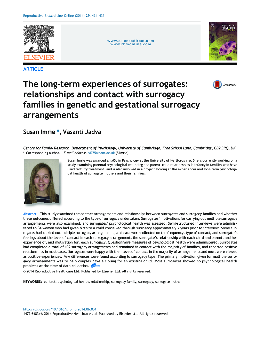 The long-term experiences of surrogates: relationships and contact with surrogacy families in genetic and gestational surrogacy arrangements