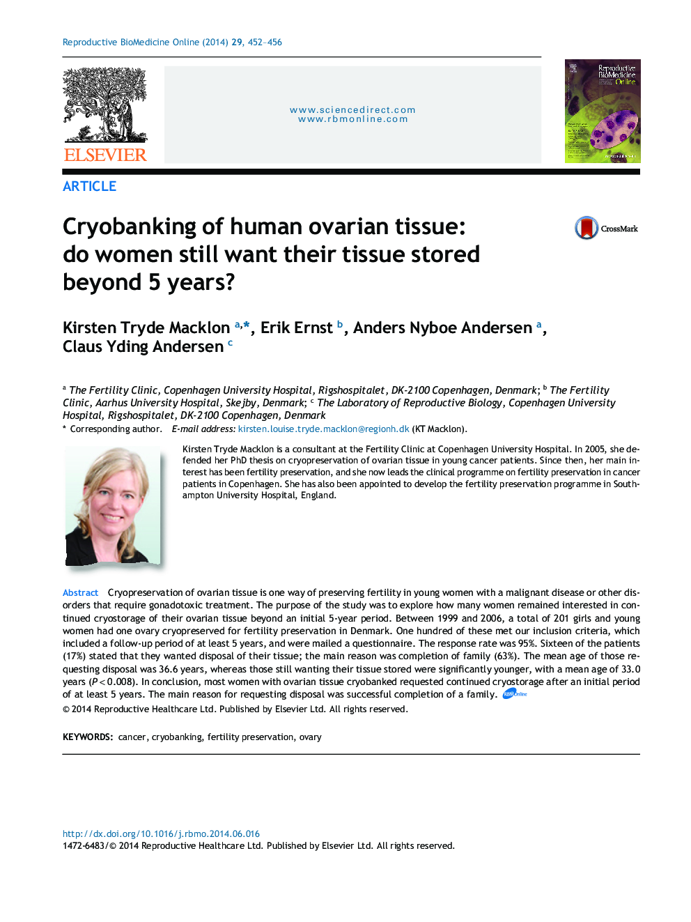 Cryobanking of human ovarian tissue: do women still want their tissue stored beyond 5 years?