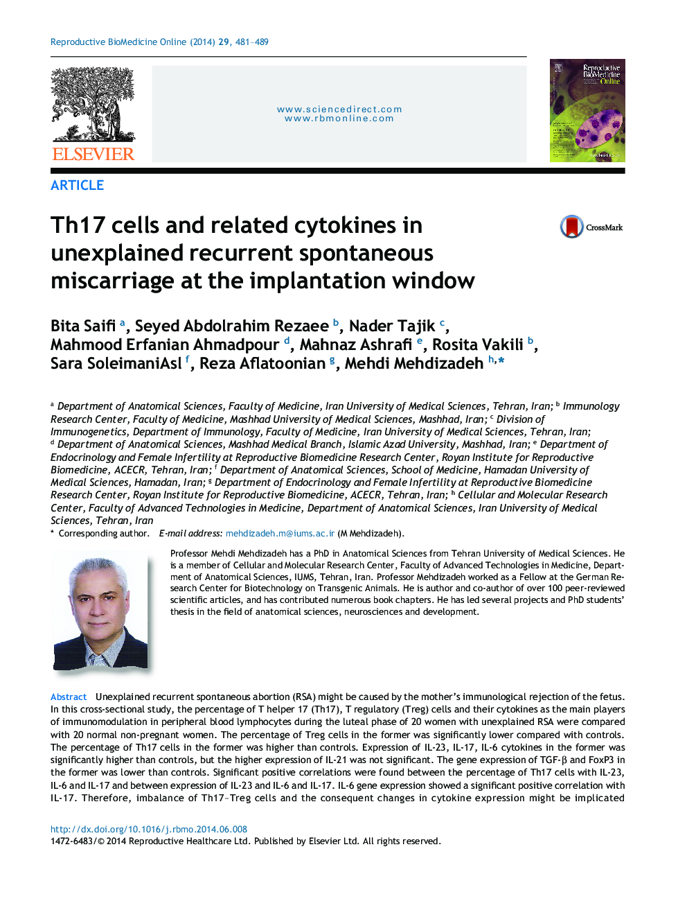 Th17 cells and related cytokines in unexplained recurrent spontaneous miscarriage at the implantation window
